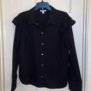 bar lll Black Ruffle Shoulder Shacket